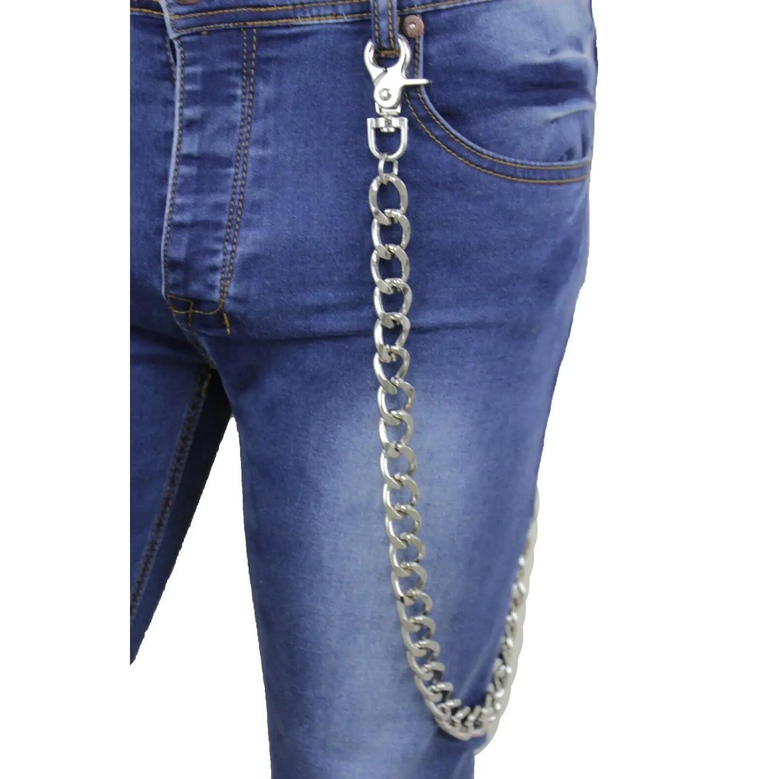 TrendyFashionJewelry Men Silver Color Metal Wallet Chain Thick Links Biker Extra Long Strand Strong Heavy Duty 31" Long Plain
