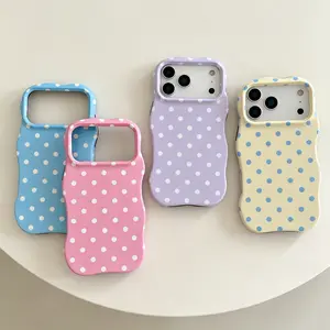 Luxury Summer Color Girly Spotted Designer Phone Case for iPhone 17/16/15/14/13/12 Pro Max - Dual Layer Soft TPU Bumper + Hard PC Back Wave shape Shockproof Protective Cover, Ideal Gift for Girls Women