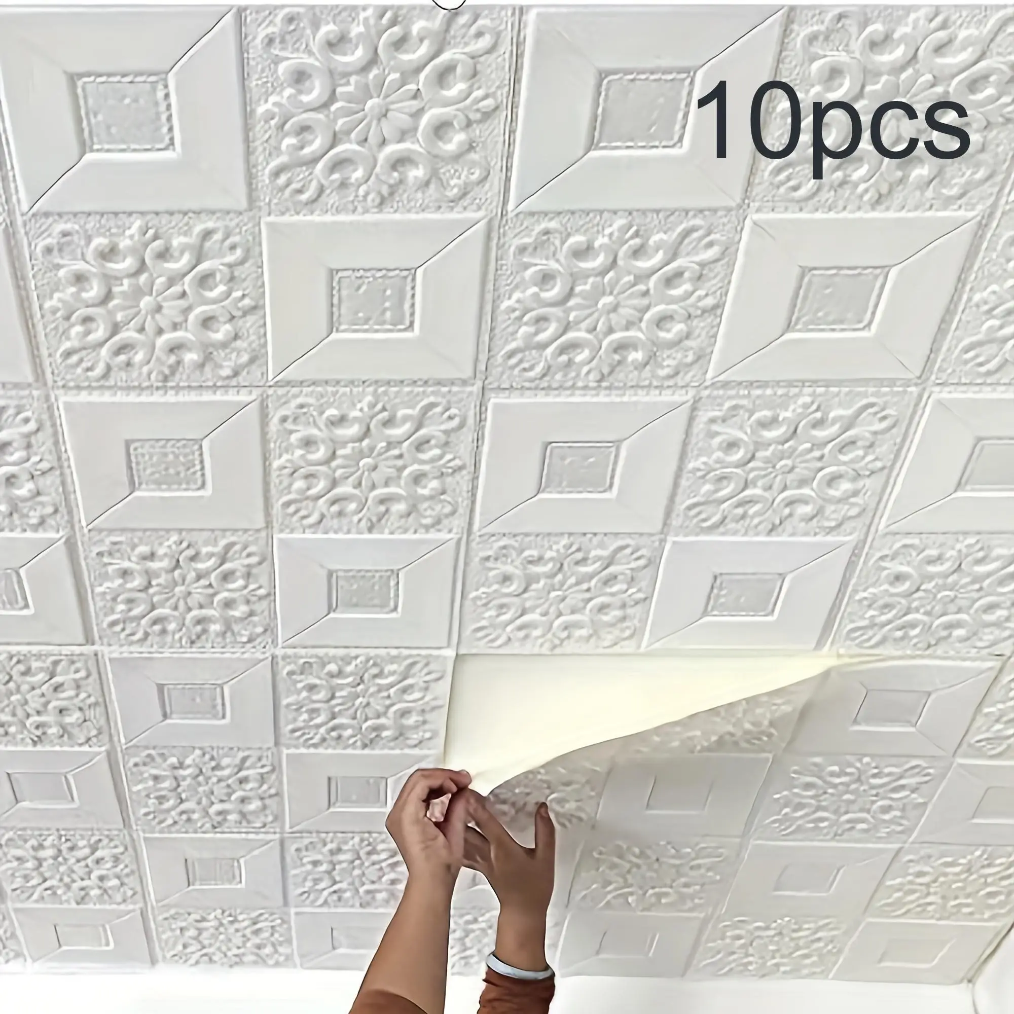 3D Easy To Stick And Peel Wall Tiles Sticker, 10pcs Summer Foam Self-Adhesive Anti-Collision Wallpaper for Bedroom, Waterproof Design Decorative Ceili