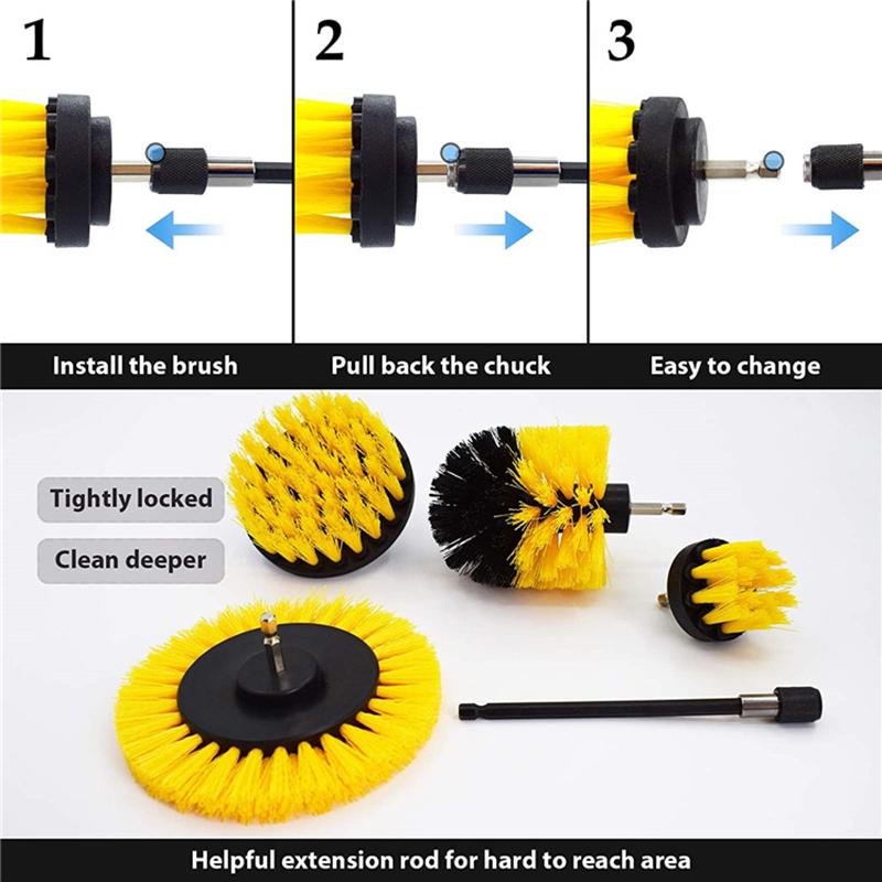 3Pcs/5Pcs Electric Scrubber Brush Drill Brush Kit Power Drills Scrubber Brush For Carpet Glass Car Tires Nylon Brushes 2/3.5/4''