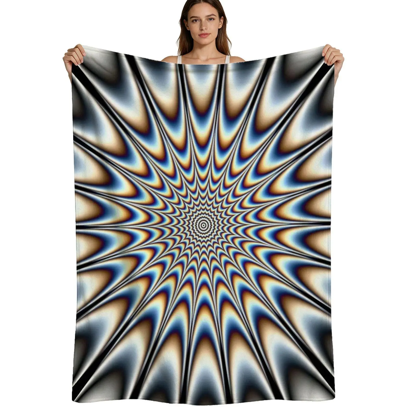 Hypnotic Optical Illusion, Warm Flannel Blanket, Spiral Starburst Pattern, Soft Brushed Microfiber Fabric, Cozy Home Decor And Gift, 4 Sizes Available Single Pack
