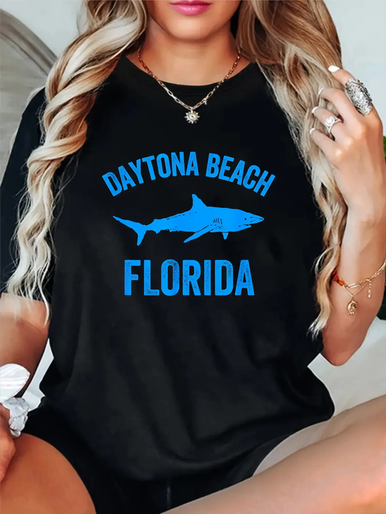 100% Cotton Unisex DAYTONA BEACH FLORIDA Print Crew Neck T-Shirt, Women Graphic T Shirts, Casual Short Sleeve T-Shirt for All Seasons, Women's Clothing