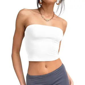 Womens Tube Tops Strapless Crop Tops Basic Backless Sleeveless Bandeau Going Out Cute 2025 Summer Outfits