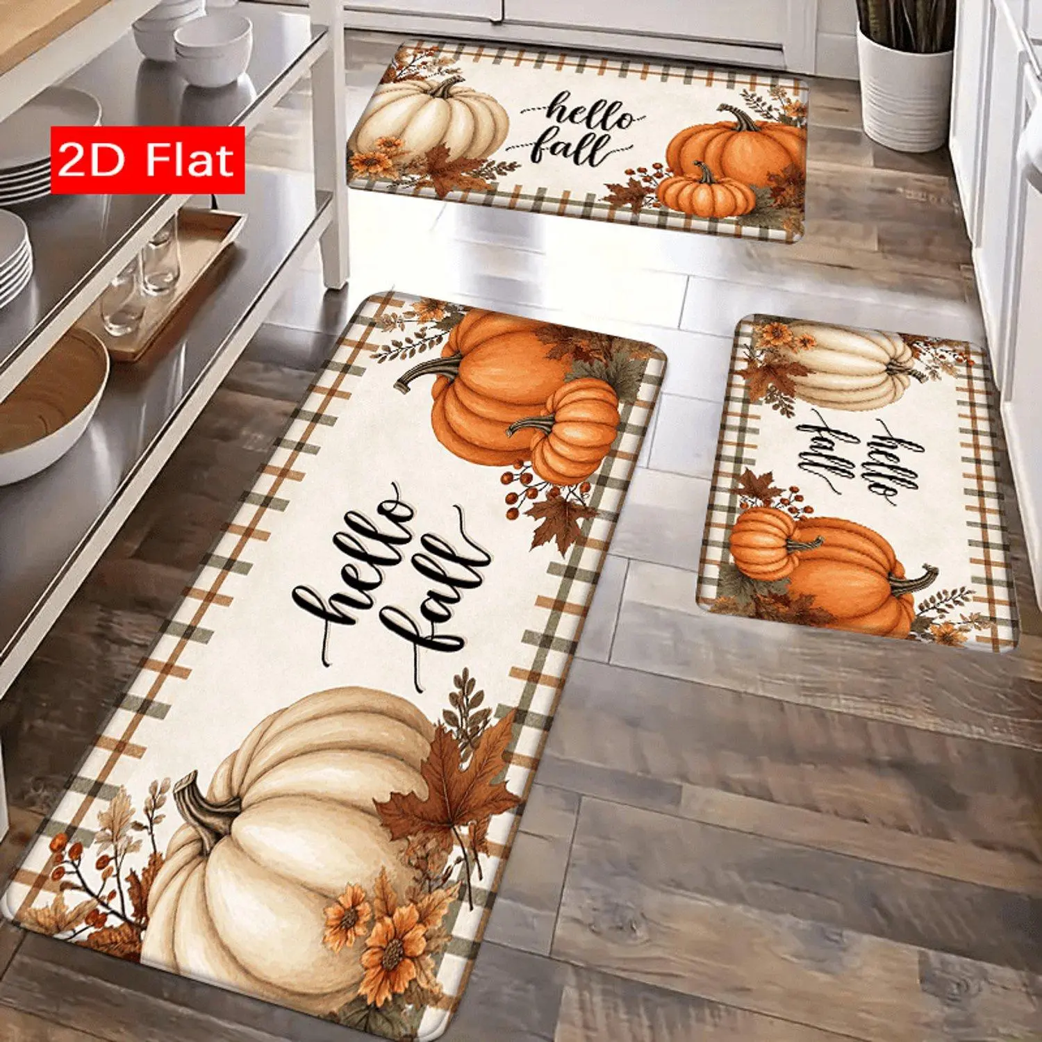 1pc 2D Flat Autumn Pumpkin Print Lightweight Soft Comfortable Flannel Floor Mat Rug Indoor Use Perfect for Kitchen Entryway Bedroom and Laundry Room Decor