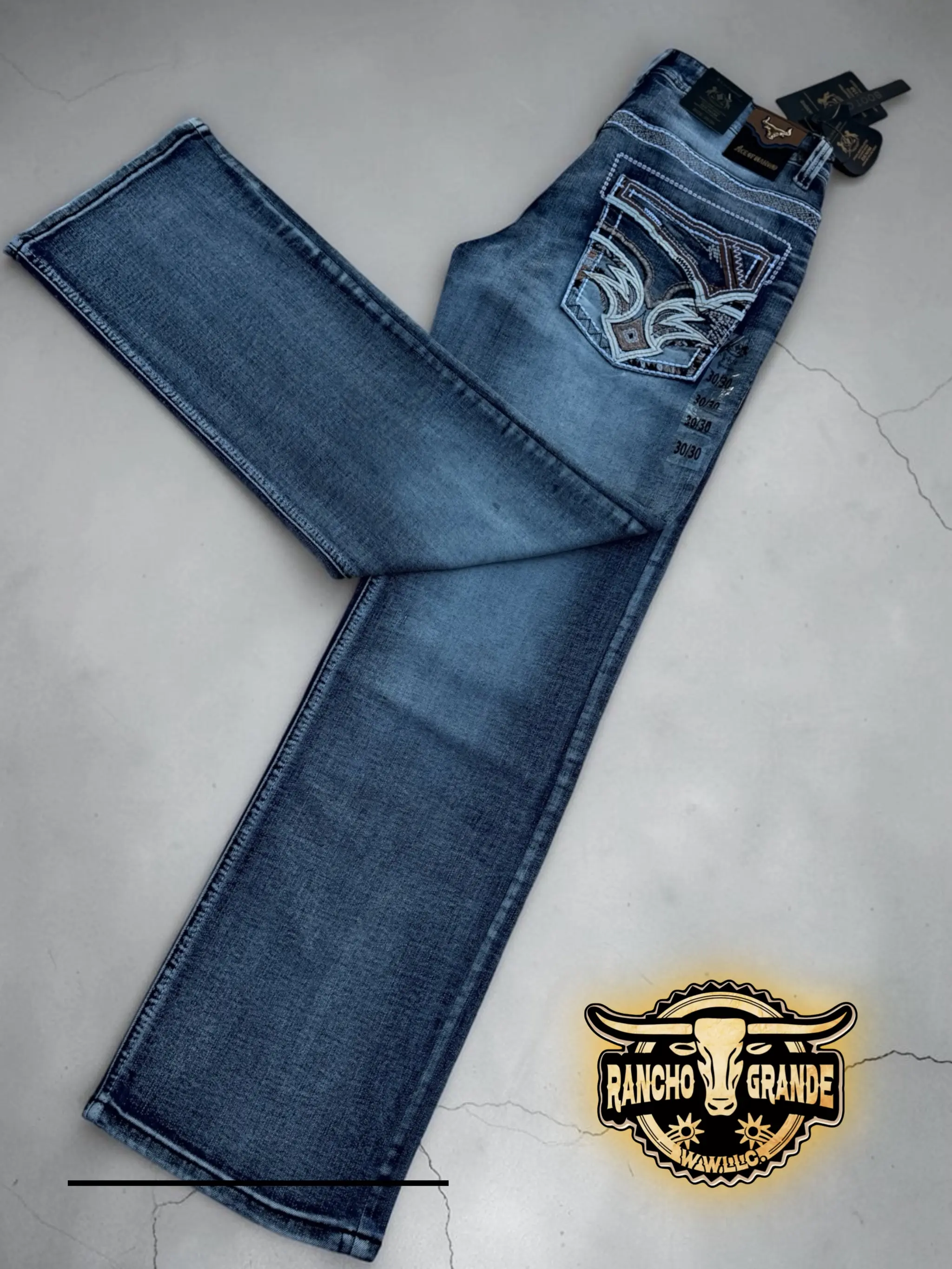 Ace - 1495 M. Blue Mens Western Cowboy Jeans Straight Fit Boot Cut / Pantalon Vaquero para Hombre Corte para Bota