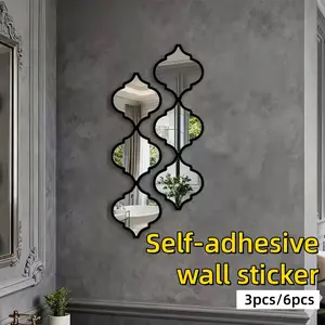 3pcs/6pcs Self-adhesive Mirror Wall Stickers, Acrylic Moroccan Style Design, Self-adhesive Decorative Wall Stickers, Easy To Install, Suitable for Modern Home Decoration