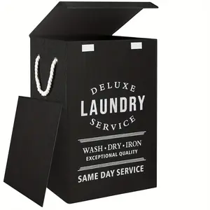 Laundry Basket with Cover, Large Luxury Laundry Basket-Foldable Laundry Basket Large Storage Basket Laundry Bedroom Organizing Box Toy Series (Black)