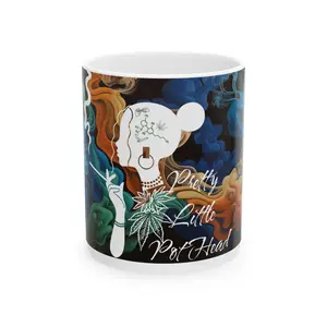 Ceramic Mug, Pretty little pothead, Handcrafted Tea Cup, Cute Coffee Mug, Floral Design Tea Mug, Unique Kitchen Decor, Funny Quote Mug