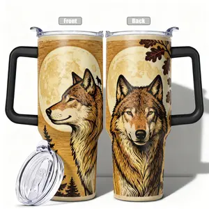1pc Stainless Steel Cup 40oz/30oz/22oz/20oz/14oz Water Bottle, Insulated Tumbler, Funny Design With Full Moon Wolf Art Double-layer insulation Leakproof Large Capacity, Needed for Gym, Hiking, Travel Ideal Birthday Christmas Gift