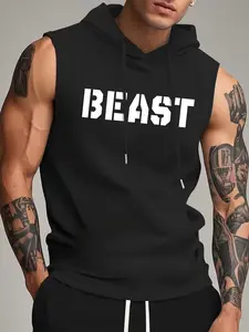 BEAST Bold Font Sleeveless Fitted Hoodie Vest | Athletic Fitness Hardcore Street Vibe Casual 🐺💪⚫ Fitness Workout Vest