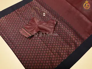Black Copper Zari Soft Silk Saree With fully stitched Blouse