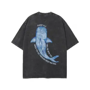 Whale Graphic Vintage Wash Oversized T Shirt Unisex Streetwear Crew Neck Short Sleeve Casual Summer Tee Soft Cotton Trendy Gift