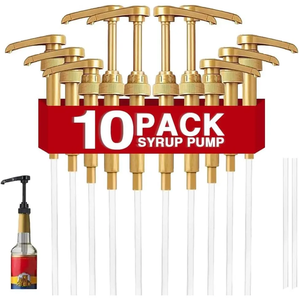 10 Pcs Gold Coffee Syrup Pump, Compatible with 25.4 Oz/750ml Bottles, Syrup Dispenser Pumps Great for Home & Coffee Bar Drinking Mixes, Tea, Beverage, Cocktails