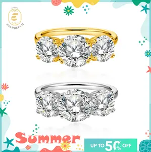 EOM 18K Gold-Plated 2ct-4ct Moissanite Three Stone Prong Engagement Ring Copper Ring Band Jewelry Perfect Birthday Engagement Wedding Anniversary Gift
