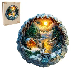 3D Winter Scene Wooden Jigsaw Puzzle for Adults and Kids Unique Shape Animal Wood Puzzles Challenging Puzzle, Family Game Creative Gifts，Laser-Cut Durable HDF Wood Puzzle