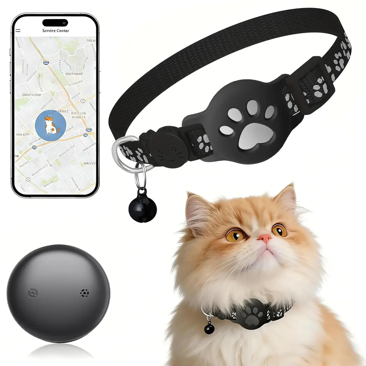 Smart Pet Tracker Cat Collar, Waterproof Pet Tracker Smart Tag, Compatible with Apple Find My, No Monthly Fee, Safety Tracking Collar for Small & Large Cats