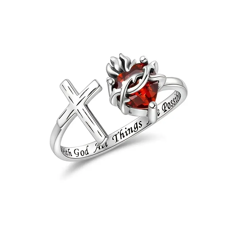 Women's retro anything is possible declaration fashion ring - Sacred Heart Cross open design clothing jewelry, ideal gift for birthdays and anniversaries