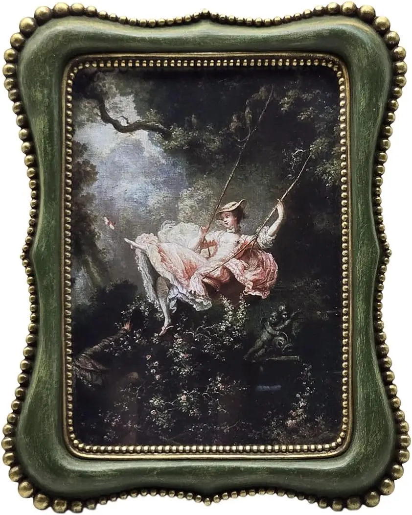5x7 Vintage Picture Frame, Antique Green Ornate Photo Frame, for Tabletop and Wall Display, Decorative Retro Home Decor, Old Fashioned Photo Gallery Art