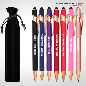Funny Sarcastic Pens Set for Work, 7 Retractable Metal Ballpoint Pens with Bold Office Sayings, Smooth Writing, Rose Gold Details, Color Assorted, Includes Velvet Sleeve, Great Gift for Coworker & Office Humor Lovers
