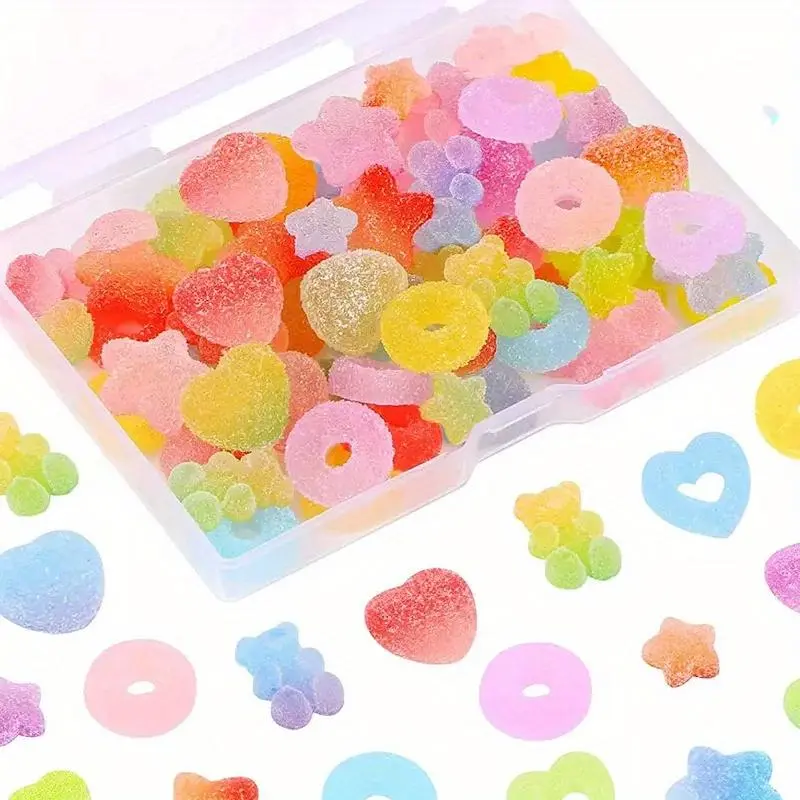 50 pcs Assorted Candy Charms - Soft Jelly Sugar Resin Flatback Beads for DIY Crafts, Phone Cases, and Nail Art