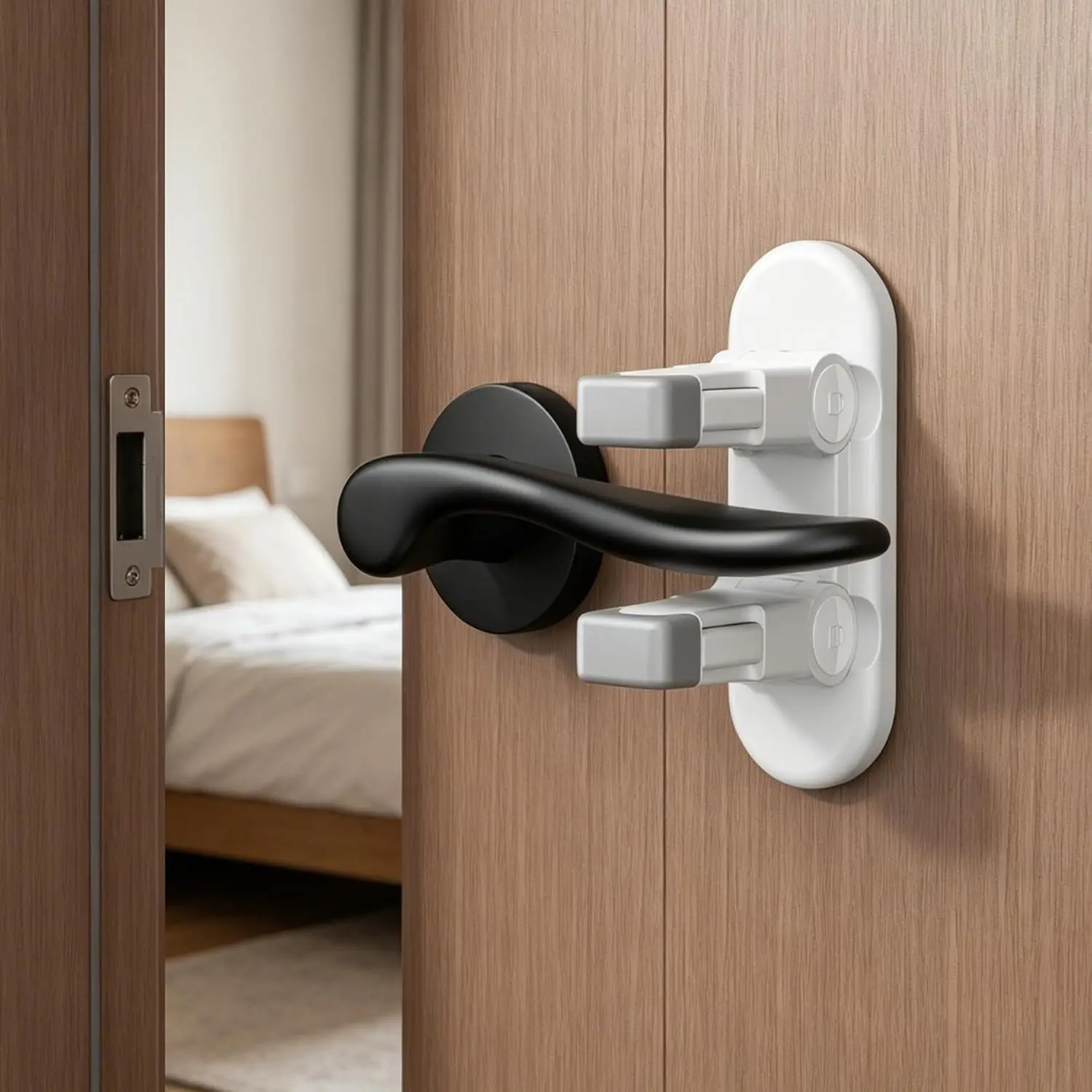 2 Pack Child Safety Door Lever Lock, Baby Proof Door Handle Locks for Kids, Snap-On Door Lever Lock, No Drill Child Proof Door Lock, Easy Install Baby Safety Locks for Interior Doors