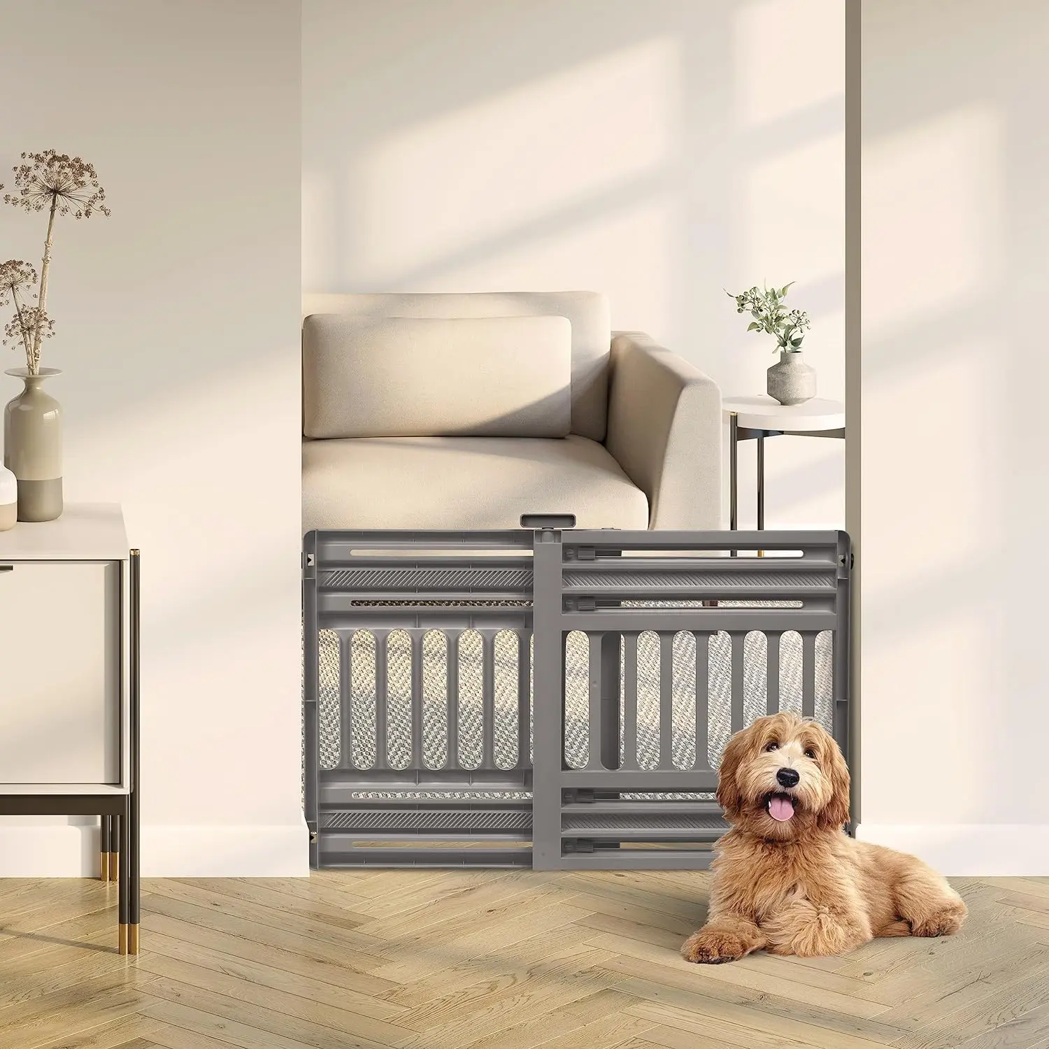 USA 24 to 39" Plastic Portable Expandable Pet Gate, Safety Gate, Gray