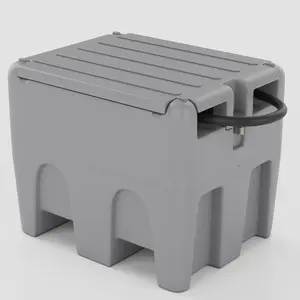 GARVEE Portable 106 Gallon Fuel Tank for Gasoline and Diesel with 12V 10 GPM Transfer Pump, 13.1ft Rubber Hose, and Auto Fueling Nozzle in Grey