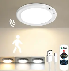 Rechargeable Motion Sensor Ceiling Light with Remote - Magnetic Wireless Ceiling Light Powered for Closet Shower Stairs Shed Hallway Porch Patio ect