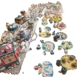 Tea Cup Decoration Set with Colorful Houses and Plates for Festive Table Settings