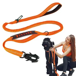 4-In-1 Tactical Dog Leash Heavy-Duty Shock Absorbing Bungee Strap, Padded Handles, Metal Carabiner Clip, Reflective Belt for Large Dogs