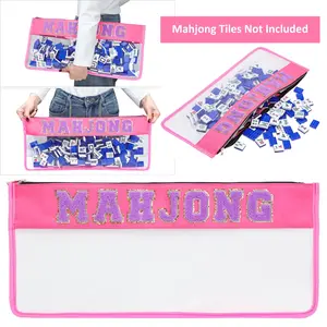 Mahjong Bag Clear Case  20.9" x 9.45",  Waterproof, Sturdy and Spacious Mahjong Bags for Tiles and Racks, Pink