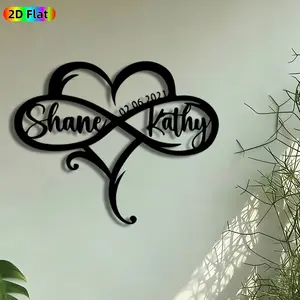 1pc Custom Name Infinity Heart Metal Wall Art, Personalized Date Statue Mural, Artistic Metalwork, Intricate Craftsmanship, Perfect for Wedding, Anniversary Decor, Perfect for Bedroom Living Room Office Decor, Ideal Gift for Romantic Couples.