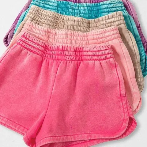 Acid Washed Soft and Comfy Shorts Women's Bottoms in Assorted Colors Green Mocha Pink Teal Casual Comfortable Basic Day Style Outfit Activewear Athletic Overall