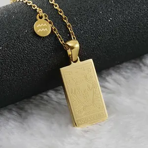 Twelve Constellation Necklace Golden Square Stainless Steel Constellation Clavicle Chain Women's Jewelry