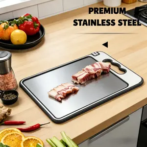 Stainless Steel Dual-Sided Cutting Board, Kitchen Chopping Board, One Side for Raw Meat/seafood, Other Side Anti-Slip Texture for Fruits/vegetables