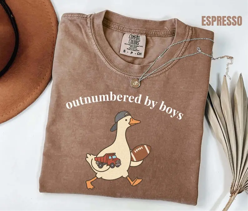Comfort Colors Outnumbered By Boys Shirt, Funny Boy Mom Tee, Goose Boy Mom Shirt, Gift for Mom of Boys, Chaos Coordinator Tee, Mom of Sons