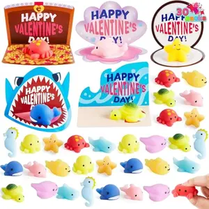30 Packs Valentines Day Gift Cards with Mochi Squishy Toys, Stress Relief Fidget Toys, Kawaii Mochi Squeezes for Kids Holiday Party Favor, Gift Goodie Bag Filler, Classroom Exchange Prizes