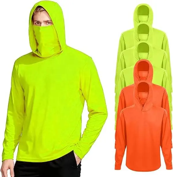 Men's Long Sleeve Hoodie Shirt with Built-in Face Mask, UPF 50+ Sun Protection, Quick-Dry Cooling Polyester, Clothes Products for Fishing & Hiking, Men's Shirts, Activewear Clothing, Running, Male, Mens Clothing, Long Sleeve Shirt Active Shirts Active Ath