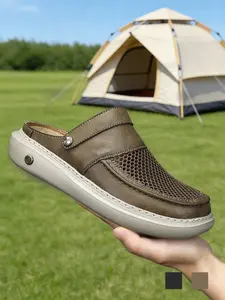 Men's Perforated Slingback Clog, Soft Clogs, Breathable Mesh Two-Way Wear Slippers, Lightweight Non-Slip Backless Loafers, Soft Cushioned Vegan Leather Casual Shoes, Retro Summer Athletic Outdoor Sandals for Beach Travel, Footwear, Walking Shoes
