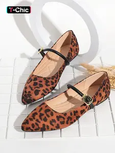 Women's Mary Jane Shoes Leopard Print Slip-On Loafers, Pointed Toe Casual Flats for Halloween, All Seasons Fashion Footwear Leopard Pattern