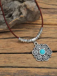 Boho Style Turquoise Texture Decor Pendant Necklace, Charm Necklace, Vintage Flower Design Necklace for Women & Girls, Fashion Jewelry for Party, Daily Decor, Trendy All-match & Exquisite Jewelry for Birthday Gift, Trendy Charms Necklace