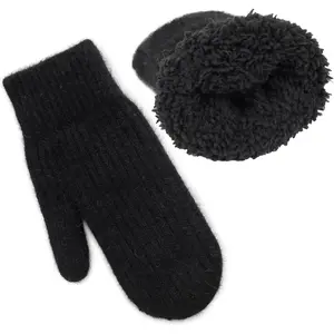 Women Warm Winter  Mittens - Cute Knit Fleece Gloves Double Layler Mitts for Cold Weather