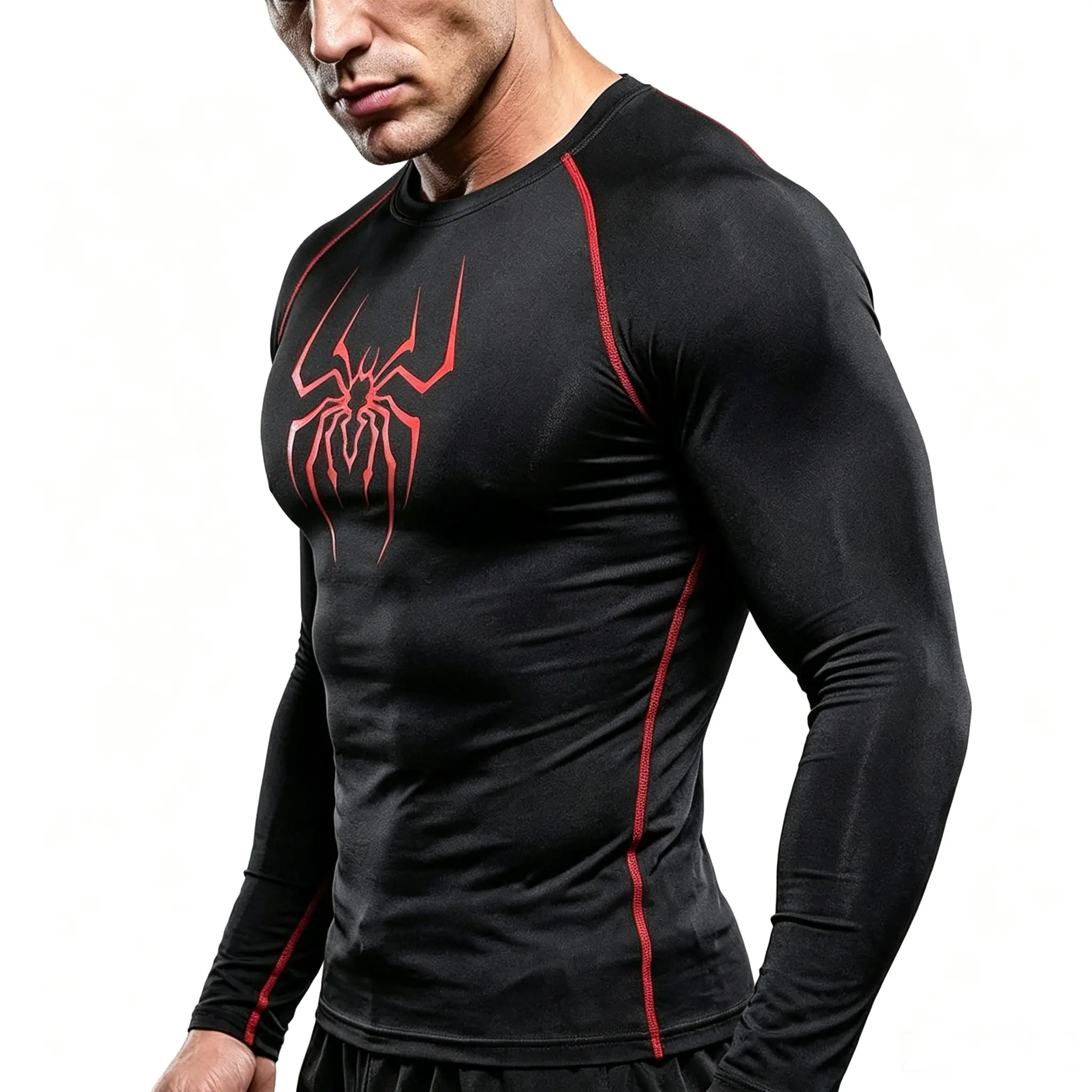 Men's Slim-Fitting Polyester Blend Raglan Sleeve Compression Shirt - Quick Dry, Stretch Fabric, Full Length Activewear for Gym Workouts, Athletic Style Sporty Sports Tops, Activewear Fitness Workout