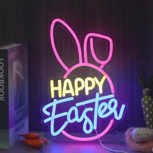Easter Egg Bunny Shape Neon Light, USB Powered LED Neon Sign, Wall Hanging Novelty Lighting for Bedroom, Living Room, Dining Room, Yard Lawn