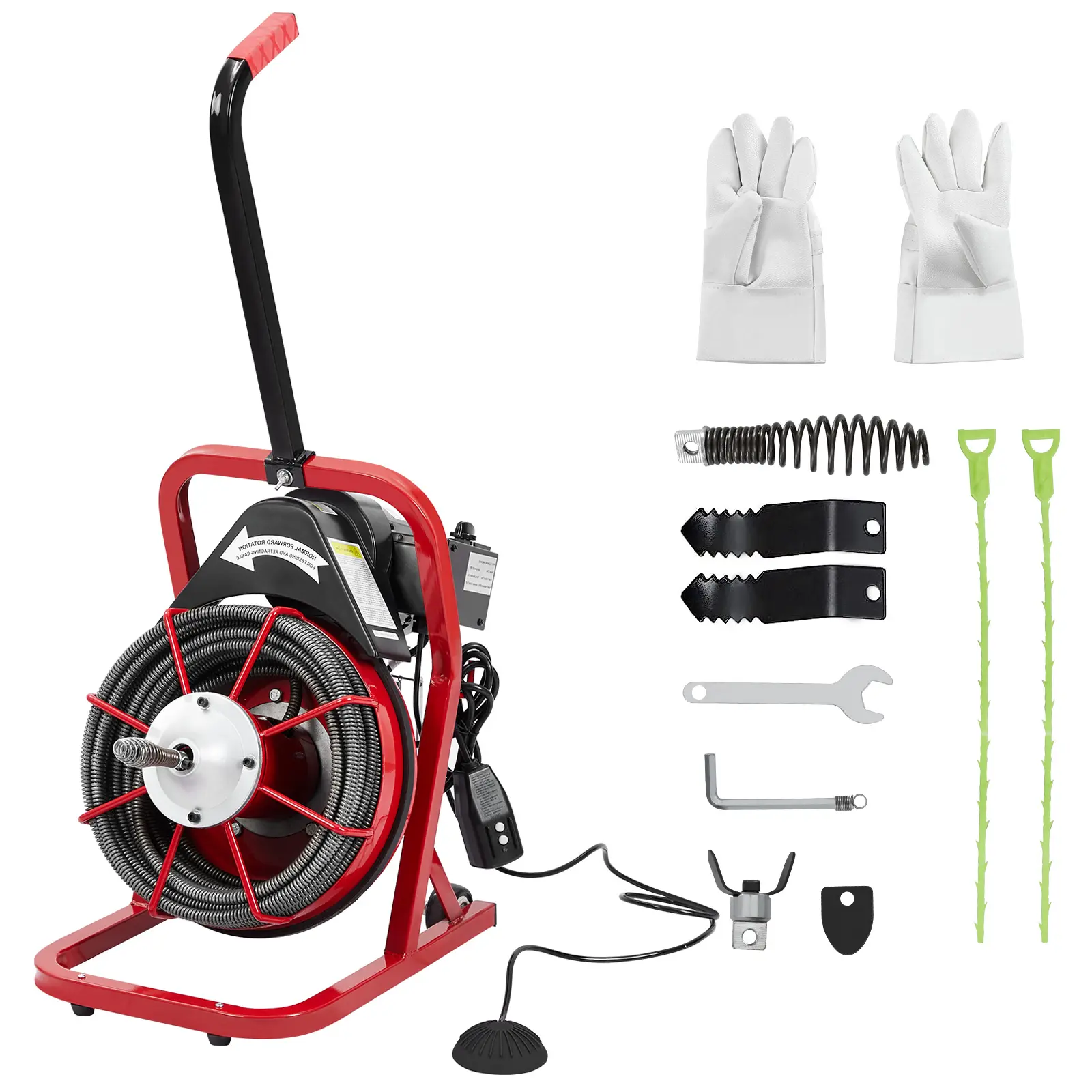 Electric Drain Auger, Auto Feed Sewer Cleaner 50/75FT with Replacement Cutters, Foot Control & Included Gloves for Household Drain Repair