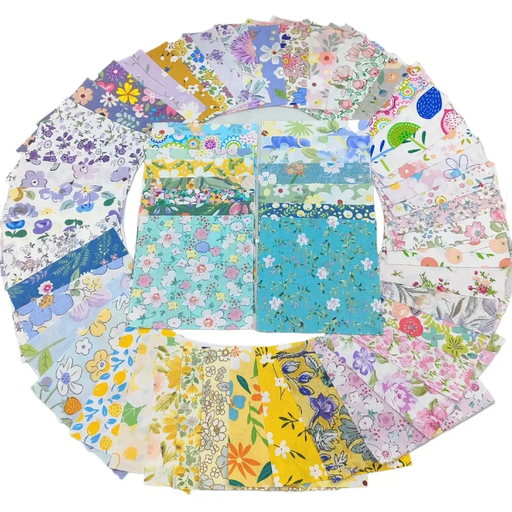100pcs Random Floral Printed Patchwork Fabric Kit, Floral Pattern, DIY Quilt Making, Pre-Cut Craft Fabric Set, Fabric Bundles, Sewing Supplies, 10cm X 10cm, Sewing Tools
