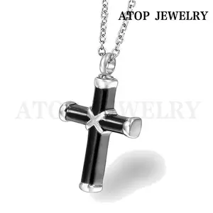 New Black Cross Ashes Cremation Jewelry Keepsake Memorial Urn Pendant Necklace
