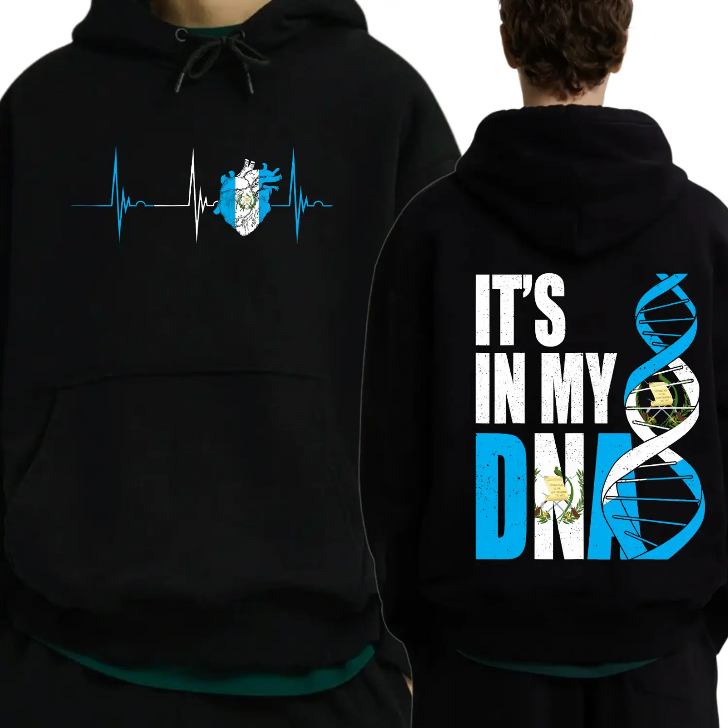 “It’s In My DNA” Guatemala Heritage T-Shirts, Crewneck Sweatshirts & Pullover Hoodie – Guatemala Flag Heartbeat Tee | Proud Latino Roots Streetwear | Cultural Identity Graphic Top for Men & Women GFRE