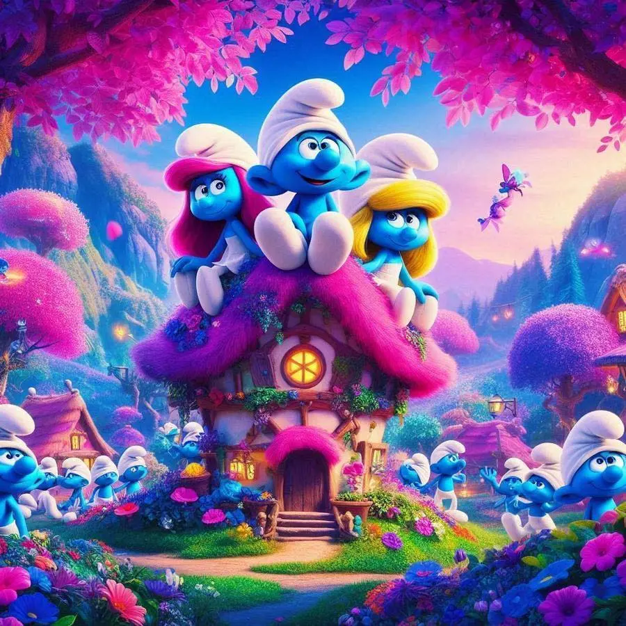 Smurf & Mushroom House Pattern DIY Diamond Arts Colorful Painting Kit Without Frame, DIY 5D Diamond Pattern Design Diamond Arts Colorful Painting for Bedroom Home Wall Decor, Diy Craft Supplies