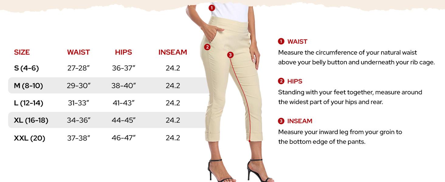 HDE Women’s Pull-On Capri Pants with Pockets – Dressy Casual Stretch Trouser Straight Leg